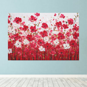 Rotes und weißes Blumenfeld – Impasto-Wandkunst Leinwanddruck