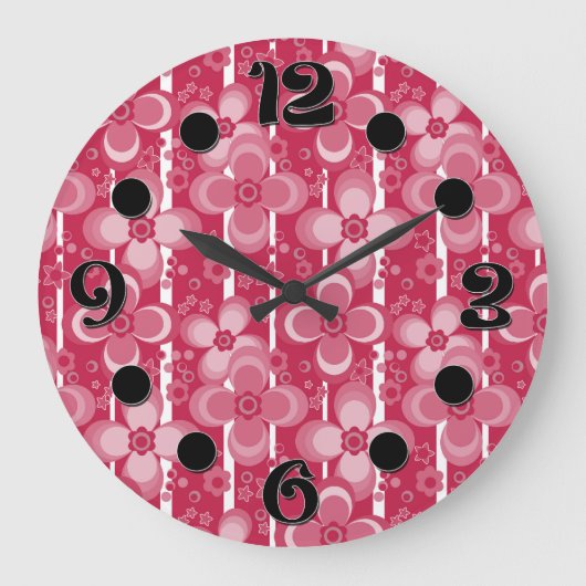 Rotes und weißes Blumenmuster Große Wanduhr (Vorderseite)