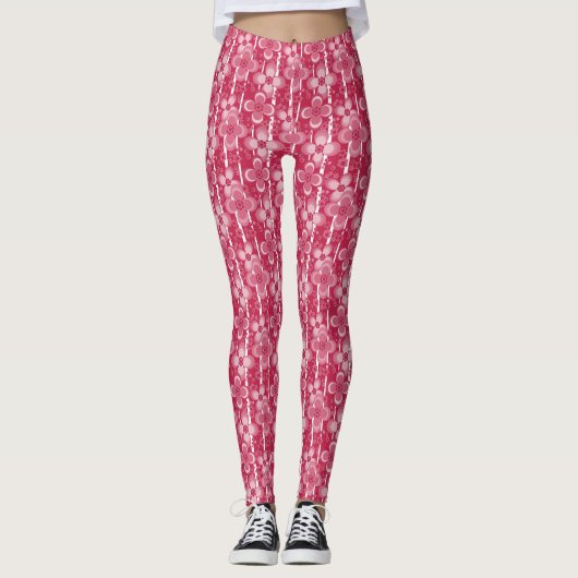 Rotes und weißes Blumenmuster Leggings (Vorderseite)