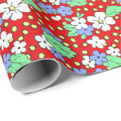 Rotes und weißes Blütenpapier Geschenkpapier (Rolleneckpunkt)