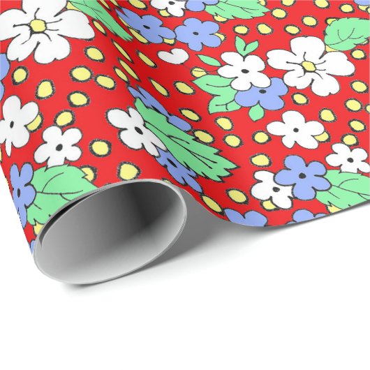 Rotes und weißes Blütenpapier Geschenkpapier (Rolleneckpunkt)