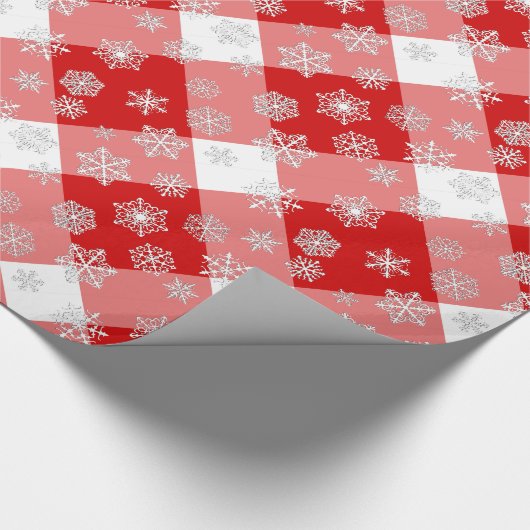 Rotes und Weißes Buffalo Kariert mit Schneeflocken Geschenkpapier (Ecke)