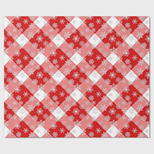 Rotes und Weißes Buffalo Kariert mit Schneeflocken Geschenkpapier (Flach)