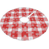 Rotes und Weißes Buffalo Kariert mit Schneeflocken Polyester Weihnachtsbaumdecke (Schrägansicht)