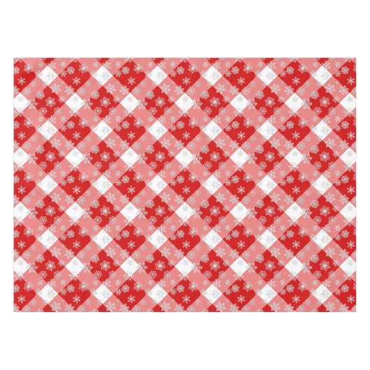 Rotes und Weißes Buffalo Kariert mit Schneeflocken Tischdecke (Vorderseite (Horizontal))