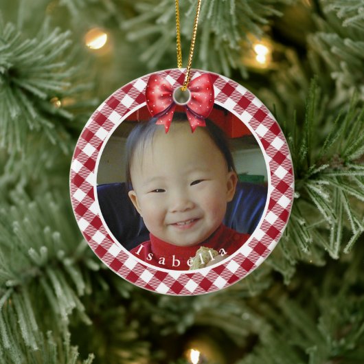 Rotes und Weißes Buffalo Kariertes Personalisierte Keramik Ornament (Baum)