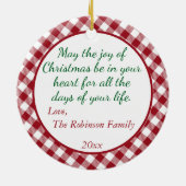 Rotes und Weißes Buffalo Kariertes Personalisierte Keramik Ornament (Hinten)