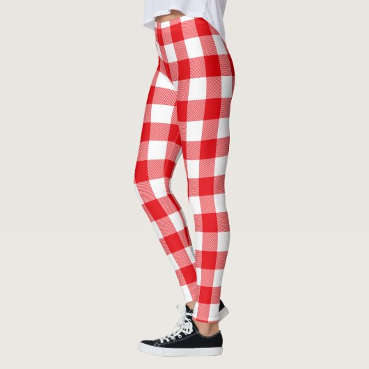 Rotes und weißes Büffel-Karo-Muster Leggings (Links)