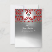 ROTES UND WEISSES DAMASK GEM STONE MONOGRAM ANKÜNDIGUNG (Rückseite)