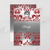 ROTES UND WEISSES DAMASK GEM STONE MONOGRAM ANKÜNDIGUNG (Vorne/Hinten)