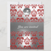 ROTES UND WEISSES DAMASK GEM STONE MONOGRAM EINLADUNG (Vorderseite)