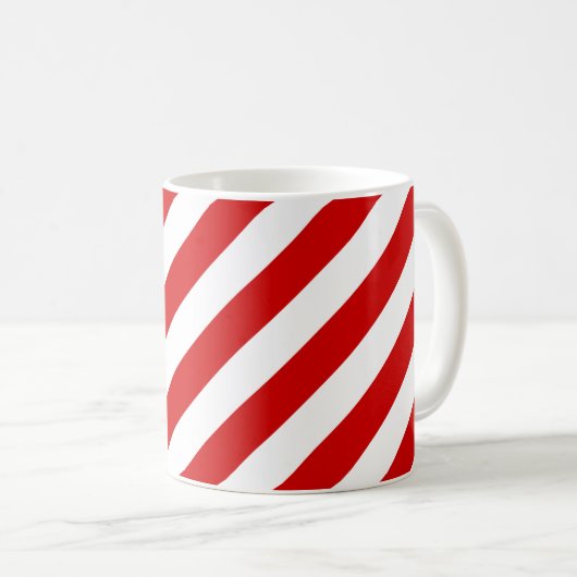Rotes und weißes diagonales Streifen-Muster Kaffeetasse (VorderseiteRechts)