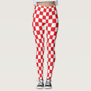 Rotes und weißes eckiges Quadrat-Muster Leggings