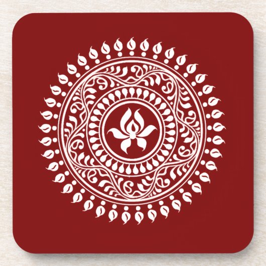 Rotes und Weißes Festtags-Rangoli Getränkeuntersetzer (Vorderseite)