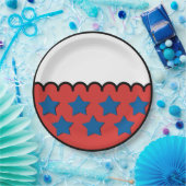 Rotes und weißes Flachdesign mit blauen Sternen Pappteller (Party)