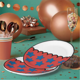 Rotes und weißes Flachdesign mit blauen Sternen Pappteller