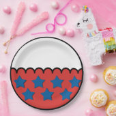 Rotes und weißes Flachdesign mit blauen Sternen Pappteller (Party)