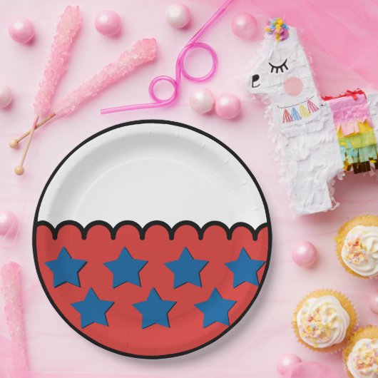Rotes und weißes Flachdesign mit blauen Sternen Pappteller (Party)