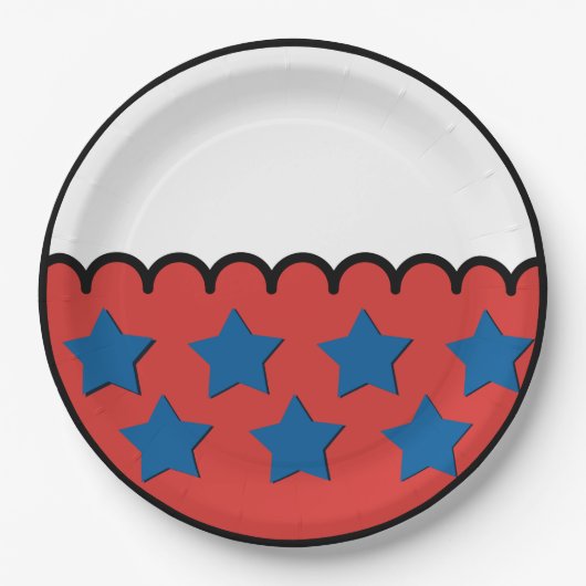 Rotes und weißes Flachdesign mit blauen Sternen Pappteller (Vorderseite)