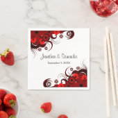 Rotes und weißes, florales Gotisches Hochzeitspapi Serviette (Beispiel)