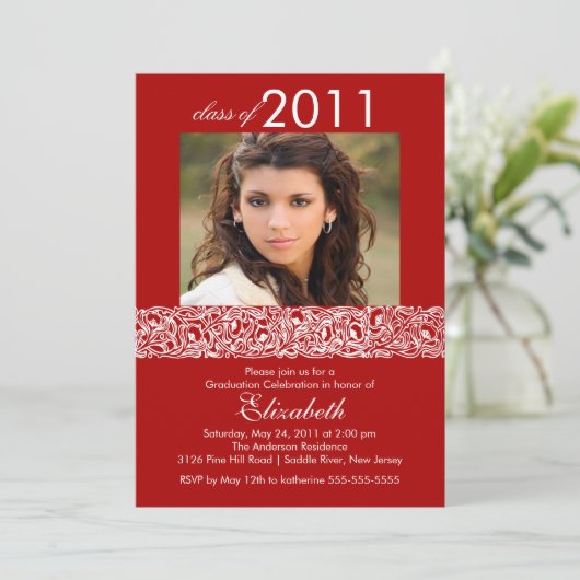 Rotes und weißes Foto Abschluss Einladung (Stehend Vorderseite)