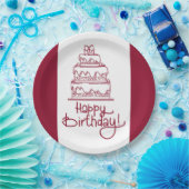 Rotes und weißes Geburtstagskuchen-Design Pappteller (Party)