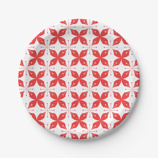 Rotes und weißes geometrisches Muster mit stilisie Pappteller (Vorderseite)