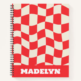rotes und weißes geometrisches Muster Monogramm Na Notizblock