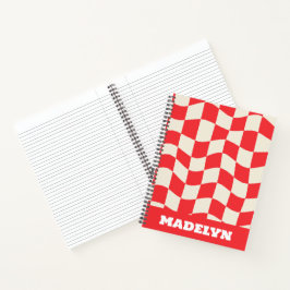 rotes und weißes geometrisches Muster Monogramm Na Notizblock