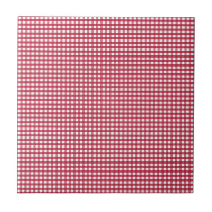 Rotes und weißes Gingham Editable Label Fliese