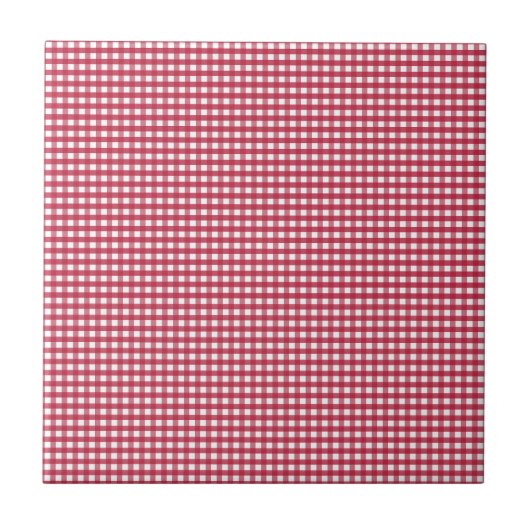 Rotes und weißes Gingham Editable Label Fliese (Vorderseite)