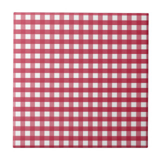 Rotes und weißes Gingham Editable Label Fliese