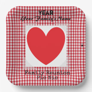 Rotes und weißes Gingham Heart Paper Plate HAMbyWG Pappteller
