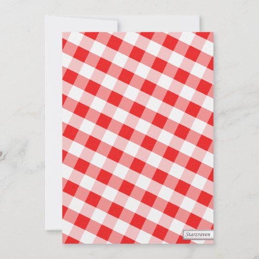 Rotes und weißes Gingham-Leinwand-Brautparty Einladung (Rückseite)