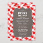 Rotes und weißes Gingham-Leinwand-Brautparty Einladung (Vorne/Hinten)