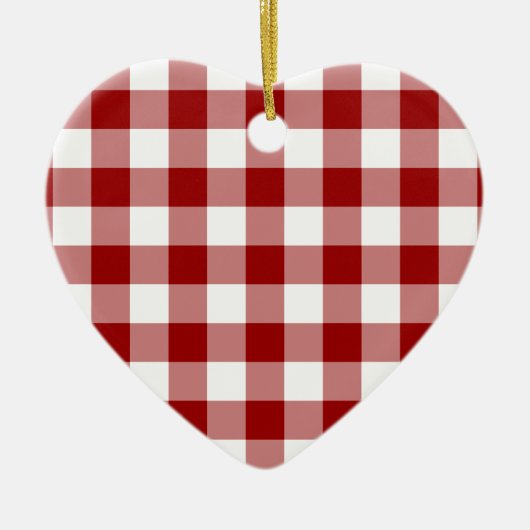 Rotes und weißes Gingham-Muster Keramik Ornament (Vorne)