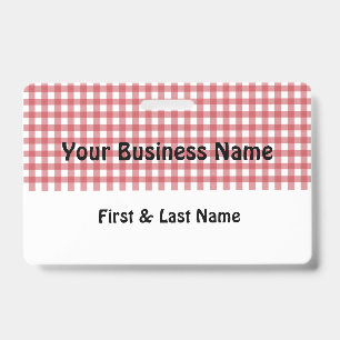 Rotes und weißes Gingham‑Namensschild Ausweis