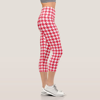 Rotes und weißes Hahnentrittmuster Capri Leggings