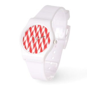Rotes und weißes Herringbone Armbanduhr