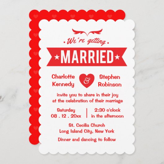 Rotes und weißes Herz - wir werden heiraten Einladung (Vorne/Hinten)