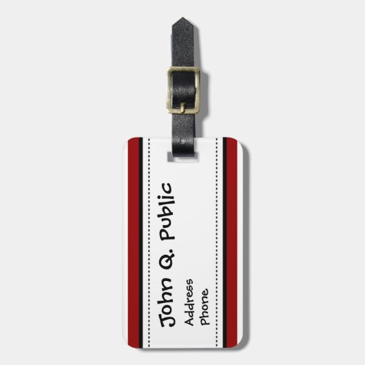 Rotes und weißes horizontales Streifen-Muster Gepäckanhänger (Vorderseite vertikal)