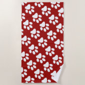 Rotes und weißes Hundetatzen-Druck-Muster Strandtuch (Vorderseite)