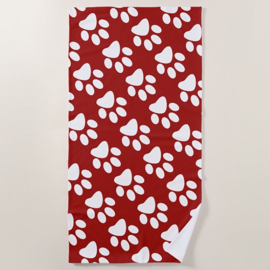 Rotes und weißes Hundetatzen-Druck-Muster Strandtuch (Vorderseite)
