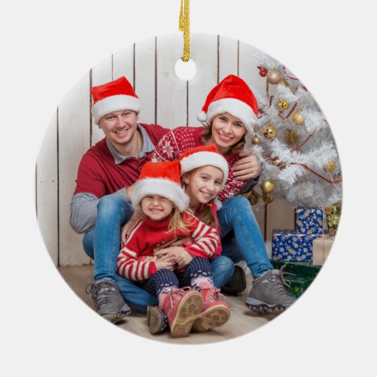 Rotes und weißes Jolly-Typografie-Foto Keramik Ornament (Hinten)