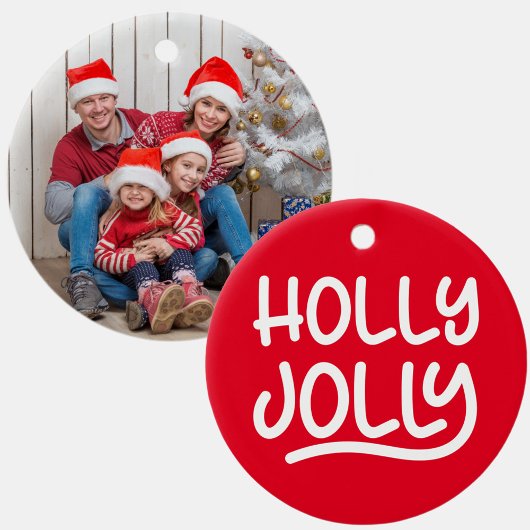 Rotes und weißes Jolly-Typografie-Foto Keramik Ornament