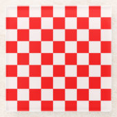 rotes und weißes kariertes Muster Glasuntersetzer (Vorderseite)