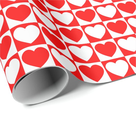 Rotes und weißes kariertes Muster mit Herz Geschenkpapier (Rolleneckpunkt)