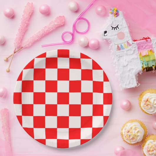 rotes und weißes kariertes Muster Pappteller (Party)