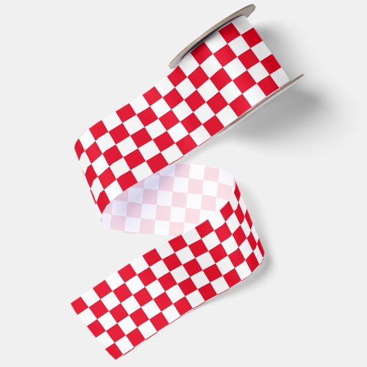 rotes und weißes kariertes Muster Satinband (Rückseite)