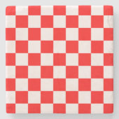rotes und weißes kariertes Muster Steinuntersetzer (Vorderseite)